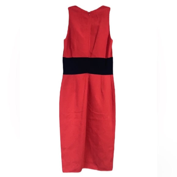 Michael Kors Red Virgin Wool Pencil Dress Black Waist Band Detail Back Slit - Picture 3 of 8